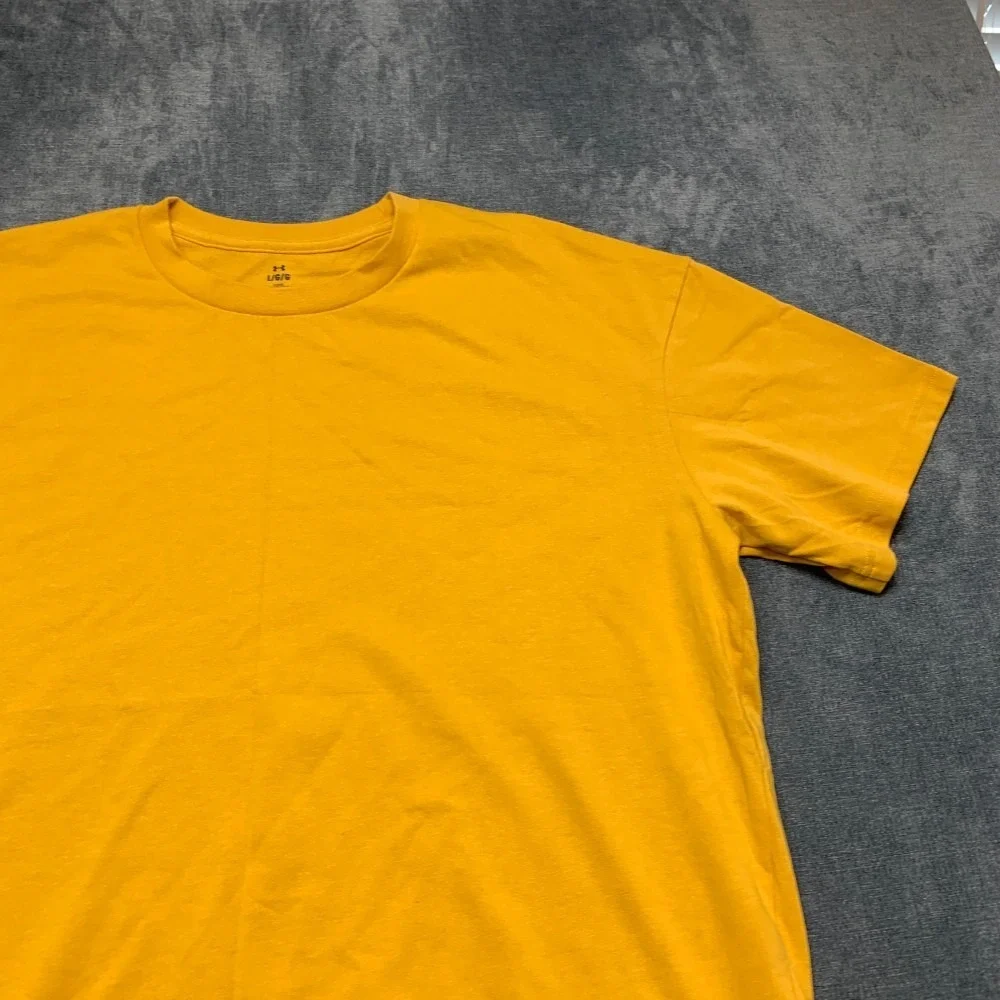 Under Armour T Shirt Men Large Yellow Loose Fit Logo Cotton Running Sportswear